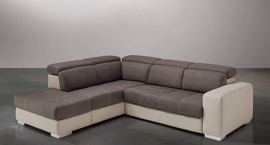 Dafne Italian Design Divano Letto angolare 3 posti con penisola a Sinistra. Similpelle Sabbia, Similpelle Effetto Nabuk Elephant (cm. 266 x 230 x 94h)