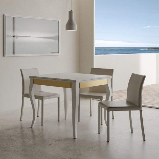 Dafne Italian Design Tavolo Olanda Librox Bianco Frassino 90x90 allungato 90x180 telaio oro 161