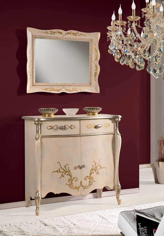 Dafne Italian Design Credenza 2 Ante 2 cassetti, Colore Avorio, Decorazioni Oro - Dimensioni: 107 cm - 46 cm - H 100 cm ?0,59 MC ? Stile Classico -100% Legno - 100% Made in Italy (SF17)