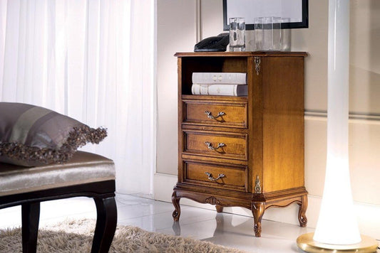 Dafne Italian Design Coppia di comodini cassetti e 1 vano, noce scuro -cm: 58 cm - 35 cm - H 82 cm - 0,22 Mc - Stile classico - 100% Made in Italy (SF17)