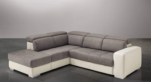Dafne Italian Design Divano Letto angolare 3 posti con penisola a Sinistra. Similpelle Milk, Similpelle Effetto Nabuk Talpa (cm. 266 x 230 x 94h)