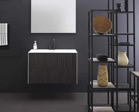 Dafne Italian Design Mobile da bagno con lavabo in Ocritech integrato effetto legno (cm. L87xP48xH55), specchio