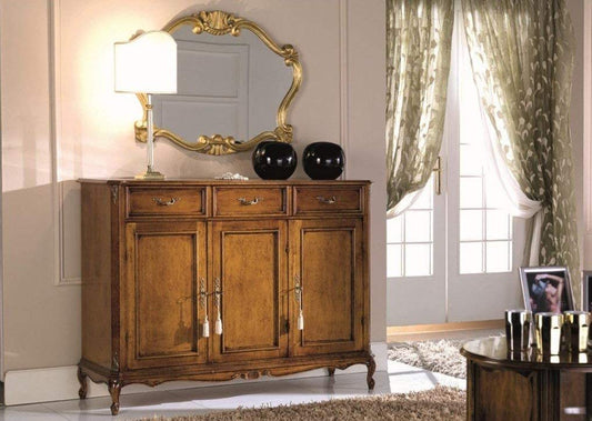 Dafne Italian Design Credenza 3 ante 3 cassetti, noce scuro -cm: 135 cm - 43 cm - H 101 cm ? 0,71 Mc ? Stile classico - Gambe in massello toulipier - 100% Made in Italy (SF17)
