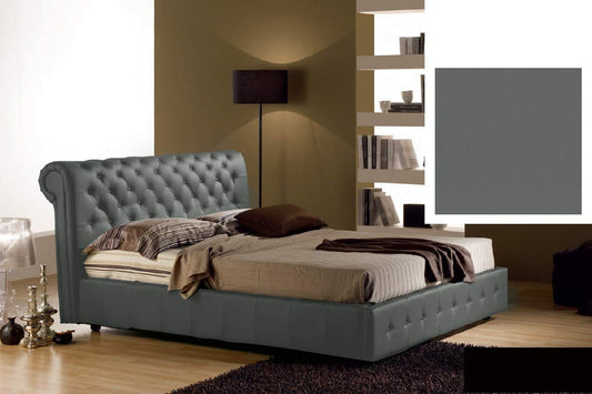 Letto una piazza e mezza contenitore, similpelle lavabile, lavorazione capitonn?, colore grigio scuro - Dimensioni: Larghezza 140 x 236 x H 114 cm - per materasso 120 x 200. - 100% Made in Italy (SFI)