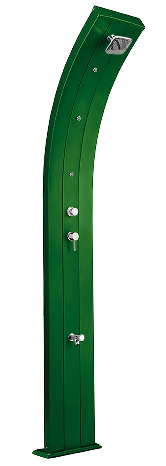 Doccia Tradizionale per Interno e Esterno Arkema DADA con Miscelatore , Lavapiedi e Nebulizzatori Doccia in Alluminio Curva ARKEMA D355 6016 Colore Verde