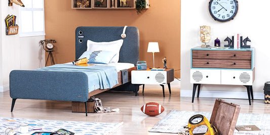 TUTTOCAMERETTE.IT - Cameretta completa per ragazzi stile industrial bianca, marrone e carta da zucchero - letto, materasso, comodino, armadio, scrivania, sedia, comò, libreria, tappeto arredo - [LVT]