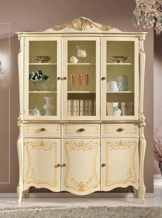 Dafne Italian Design Vetrina Stile Classico Laccato Bianco (cm. L. 157 - P. 52 - H. 221) (TVG)