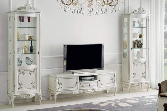 Dafne Italian Design Vetrina sinistra 1 anta -64x 40xH 202 cm; 1 Base Porta Tv 1 cassetto -cm: 150 cm - 49 cm - H 56 cm; 1 Vetrina destra 1 anta -cm: 64x40XH 202 (SF17)