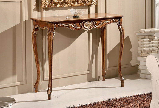 Dafne Italian Design Mobile ingresso, noce scuro, decorazioni oro -cm: 103 cm - 42 cm - H 82 cm - Stile classico - 100% Made in Italy (SF17)