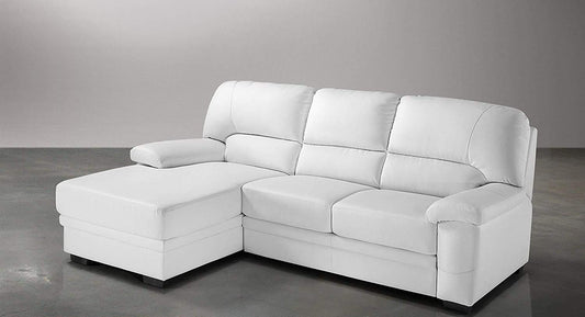Dafne Italian Design Divano Letto angolare 2 posti con penisola a Sinistra. Similpelle Bianco (cm. 260 x 90 x 95h)