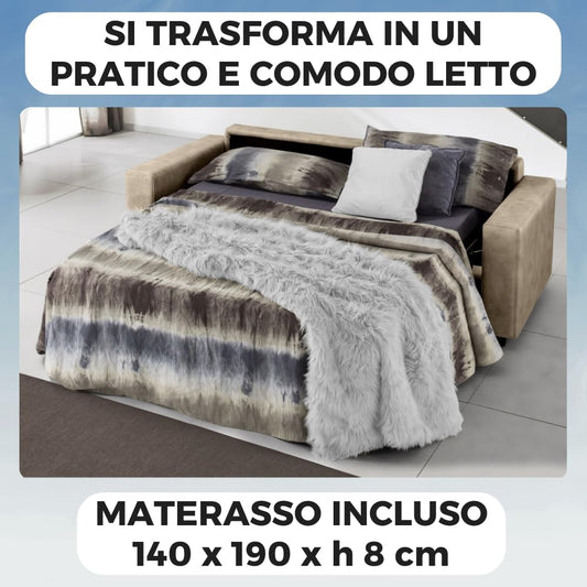 Dafne Italian Design Divano letto a ribalta 3 posti con materasso incluso - (cm. 204 x 95 x 90)
