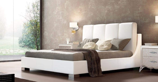 Dafne Italian Design Letto matrimoniale, con testiera in pelle bianco 100X228X174 - per rete 160x190, in legno di abete e multistrato di pioppo