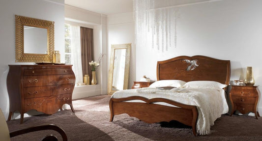 Dafne Italian Design Com�, colore legno scuro, decorazione foglia,113X56X137, 100 Kg, Piano legno massiccio - cassetti: pioppo - Piedi: legno di tiglio - 100% Made in Italy