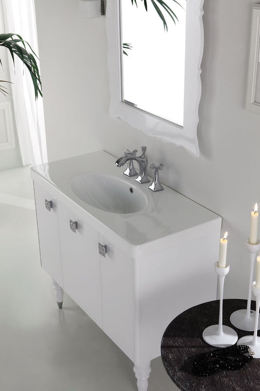 Dafne Italian Design Mobile da bagno classico bianco lucido con cassetti, specchio rettangolare, 2 colonne sospese e - Misura: L.99 P.45cm - 100% made in Italy