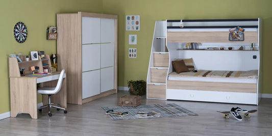 Dafne Italian Design Cameretta Completa con Letto a Castello Bianco per Tre Letti