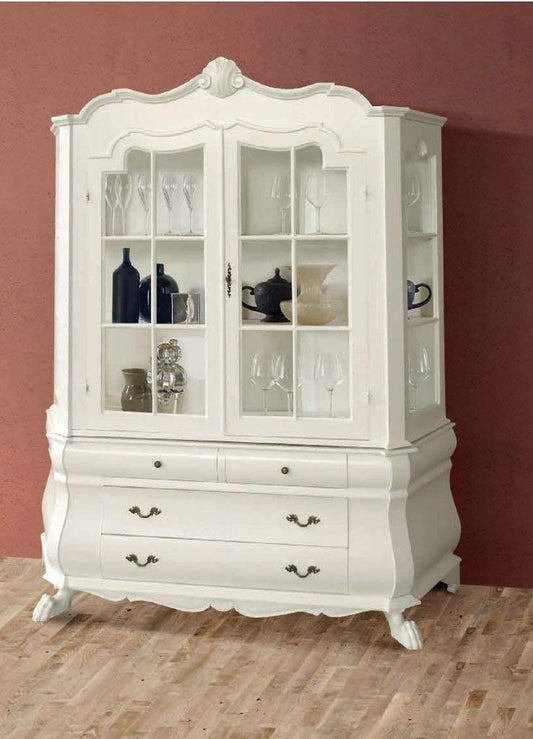 Dafne Italian Design Cristalliera olandese Laccata -cm:L 180 P 50 H 210 cm - 2 Ante - 4 Cassetti - in noce Laccato - 100% Made in Italy -(DF18)
