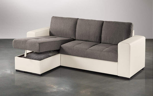 Dafnedesign.com - Divano angolare - Colore: grigio e bianco -, struttura in ecopelle - Dimensioni: cm 229 x 148 x 88h (STD)