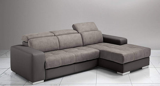Dafne Italian Design Divano Letto angolare 3 posti con penisola a Destra. Similpelle Elephant, Similpelle Effetto Nabuk Talpa (cm. 259 x 178 x 94h)