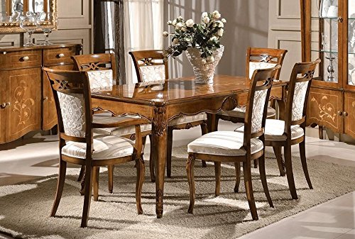 Dafne Italian Design Mobili classici per sala da pranzo e soggiorno noce scuro, vetrinetta, mobile credenza, tavolo, sedie, 100% Made in Italy (SF17)