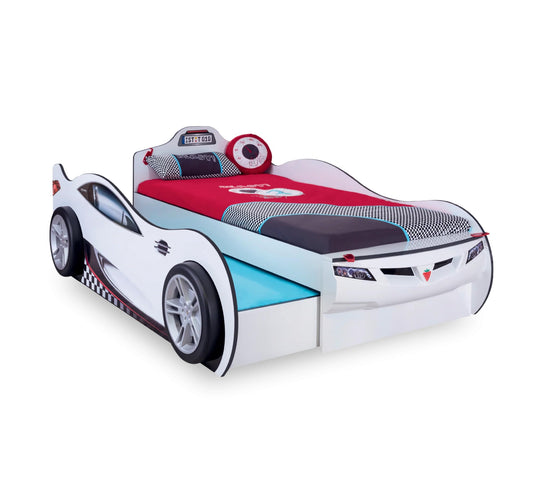 Dafne Italian Design Coupé Auto Letto Macchina per Bambini (con Letto Amico) (Bianco) (90x190-90x180 Cm)