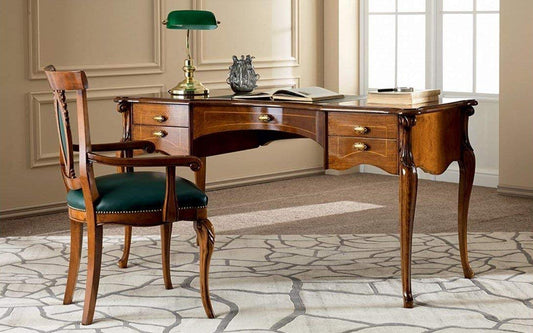 Dafne Italian Design Scrivania con sedia classica -cm: 150 cm - 67 cm - H 80 cm; 1 Sedia: 64 cm - 59 cm - H 95 cm. - Stile classico - 100% Made in Italy (SF17)