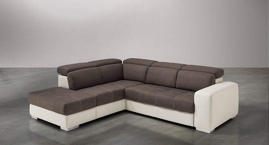 Dafne Italian Design Divano Letto angolare 3 posti con penisola a Sinistra. Similpelle Milk, Similpelle Effetto Nabuk Elephant (cm. 266 x 230 x 94h)