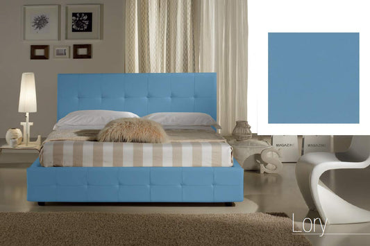 Dafne Italian Design Letto una piazza e mezza contenitore, similpelle, azzurro - 136x210xH100 cm - per materasso 120x190-100% Made in Italy