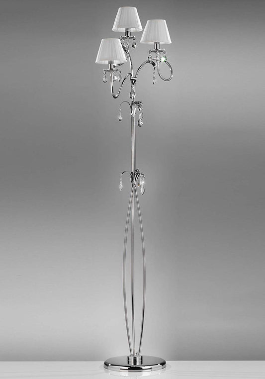 Dafne Italian Design Piantana 3 luci con paralumi in stoffa bianca - senza lampadine - con cristalli - compatibile con lampadina classe; A, A+, A++ - materiali: ferro - (STL)