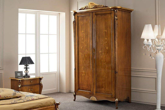 Dafne Italian Design Armadioante, noce scuro, decorazioni oro -cm: 137 cm - 75 cm - H 249 cm. Stile classico - 100% Made in Italy (SF17)