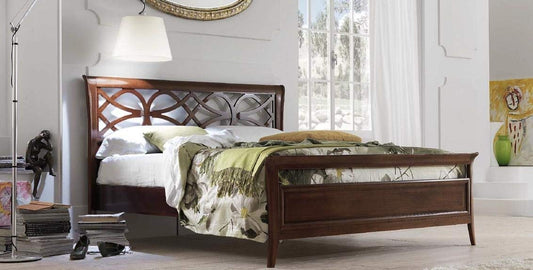 Dafne Italian Design Letto matrimoniale traforato, noce scuro,legno massiccio H.122XP.210XL.170 - per rete 160X190X40