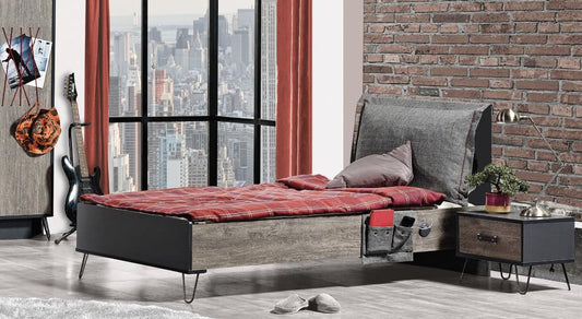 Dafne Italian Design Letto una piazza e mezza Lotus colore grigio chiaro e grigio antracite, cm. 128 X 108 X 206 comprensivo di materasso cm. 120x200x25.