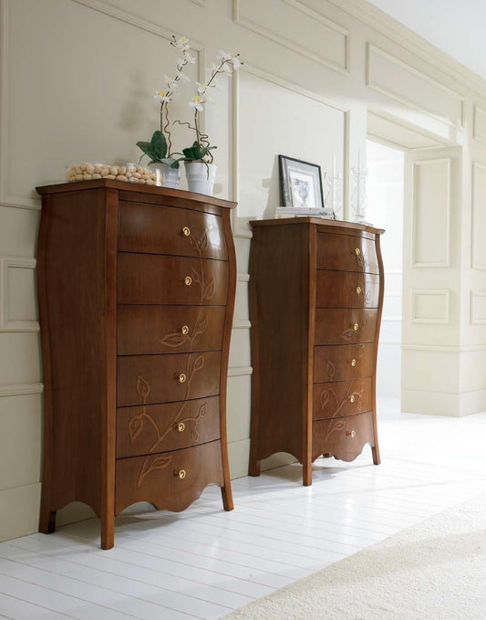 Dafne Italian Design Settimino,legno scuro, decorazione foglia, 144x47x70, 45 Kg, Piano del mobile: legno impiallacciato noce nazionale Ante di pioppo impiallacciato noce nazionale