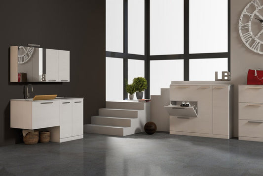 Dafnedesign.com - Mobile lavanderia porta lavatrice e cesti bucato -Misura: L.140 P.63 cm Finitura: Laccato �tranch� bianco