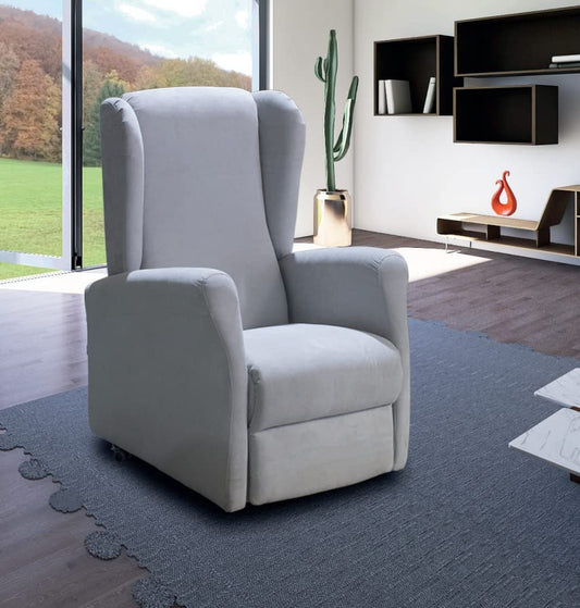 Dafne Italian Design Poltrona relax in tessuto antimacchia aquaclean colore grigio polvere chiaro - misure cm. L 77 l 82 H 103 - Made in Italy