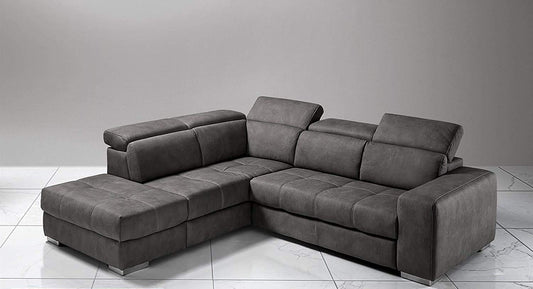 Dafne Italian Design Divano Letto angolare 3 posti con penisola a Sinistra. Similpelle Effetto Nabuk Nero (cm. 266 x 230 x 94h)