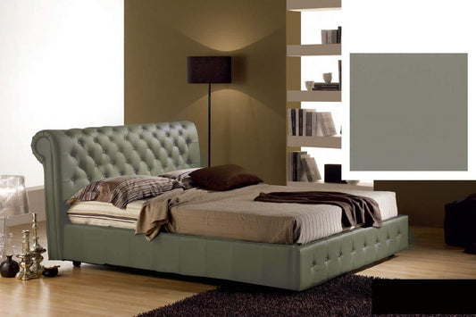 Dafne Italian Design Letto una piazza e mezza contenitore, similpelle, lavorazione capitonn? grigio -140x23 xH114 cm - per materasso 120x200-100% Made in Italy