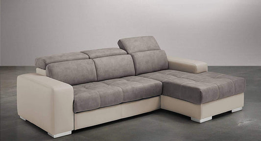 Dafne Italian Design Divano Letto angolare 3 posti con penisola a Destra. Similpelle Sabbia, Similpelle Effetto Nabuk Talpa (cm. 259 x 178 x 94h)