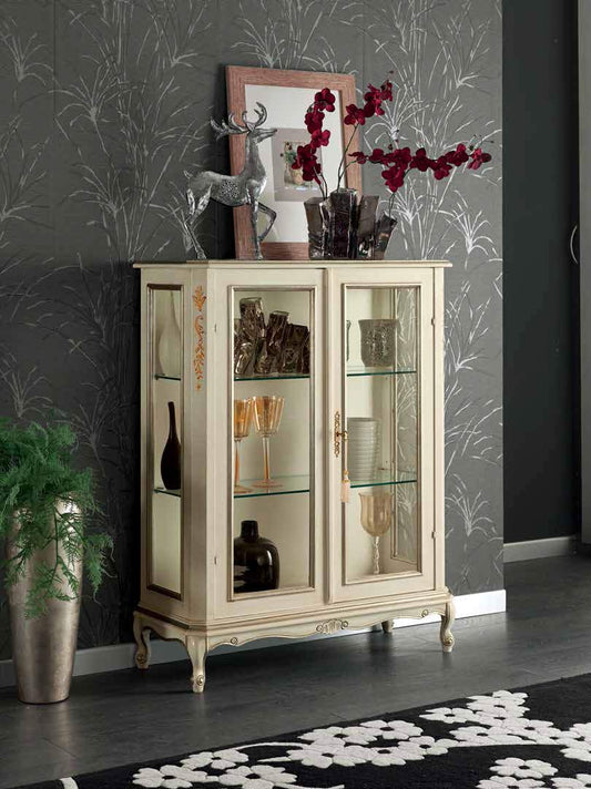 Dafne Italian Design Vetrinetta Stile Classico Noce Laccato Bianco (cm. L. 90 - P. 35 - H. 115) (TVG)