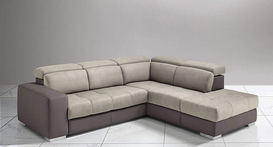 Dafne Italian Design Divano Letto angolare 3 posti con penisola a Destra. Similpelle Talpa, Similpelle Effetto Nabuk Light Grey (cm. 266 x 230 x 94h)