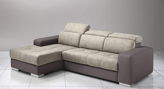 Dafne Italian Design Divano Letto angolare 3 posti con penisola a Sinistra. Similpelle Talpa, Similpelle Effetto Nabuk Light Grey (cm. 259 x 178 x 94h)