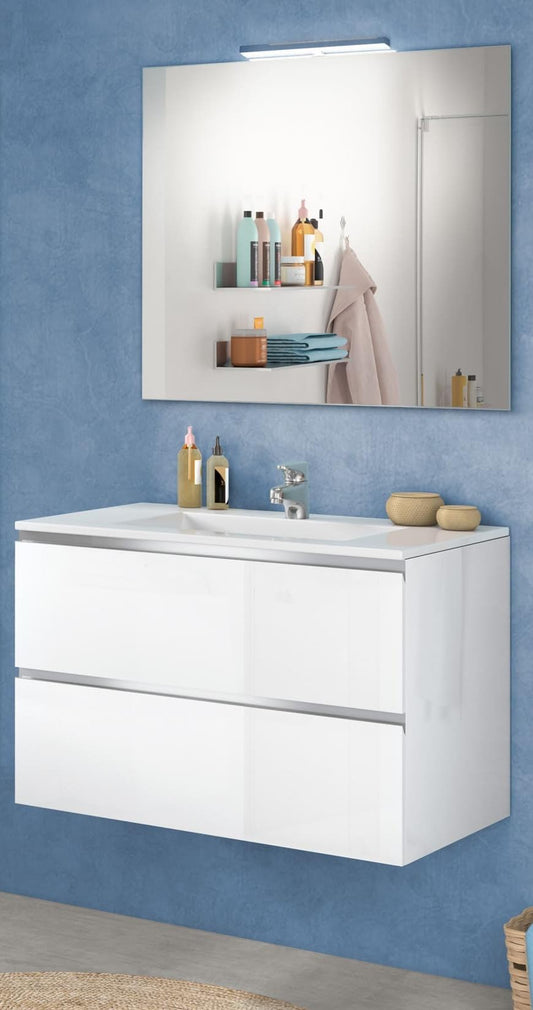 Dafne Italian Design Mobile da bagno Vichy finitura bianco lucido, sospeso cm. 81x46x189 (base, lavabo, specchio)