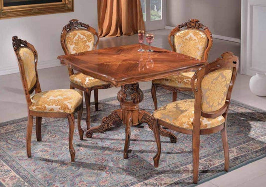 Dafne Italian Design Set di Tavolo con sedie Noce, Stile Classico (cm. L. 95 - H. 78 - P. 95) (TVG)