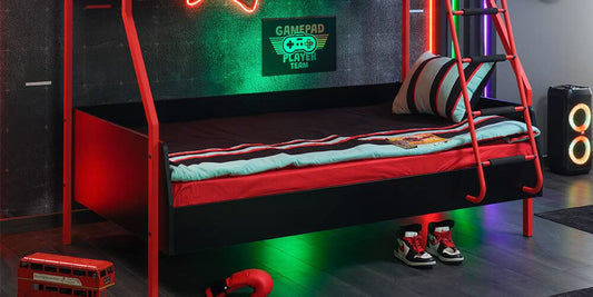 Dafne Italian Design TUTTOCAMERETTE.IT - Cameretta completa per ragazzi stile sala giochi colore rosso e nero comprende: letto a castello, armadio, scrivania, sedia girevolea - [RTK]