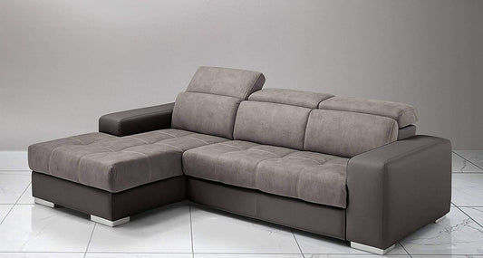 Dafne Italian Design Divano Letto angolare 3 posti con penisola a Sinistra. Similpelle Elephant, Similpelle Effetto Nabuk Talpa (cm. 259 x 178 x 94h)