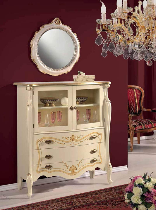 Dafne Italian Design Vetrinetta Stile Classico Noce Laccato Bianco (cm. L. 107 - P. 40 - H. 120) (TVG)