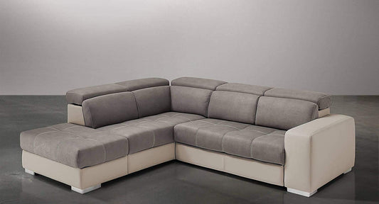 Dafne Italian Design Divano Letto angolare 3 posti con penisola a Sinistra. Similpelle Sabbia, Similpelle Effetto Nabuk Talpa (cm. 266 x 230 x 94h)