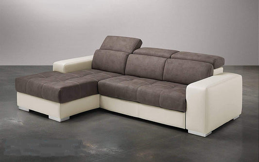 Dafne Italian Design Divano Letto angolare 3 posti con penisola a Sinistra. Similpelle Milk, Similpelle Effetto Nabuk Elephant (cm. 259 x 178 x 94h)