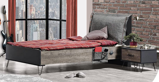 Dafne Italian Design TUTTOCAMERETTE.IT - Cameretta completa per ragazzi stile industrial carbon. Comprende letto, materasso, comodino, armadio, scrivania - [LVT]