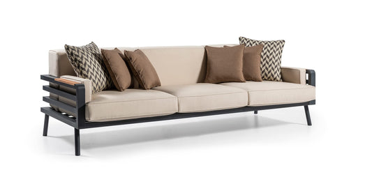 Dafne Italian Design Salotto da giardino per uso professionale, in alluminio antracite, cuscini compresi. n.1 divano 3 posti, n.2 poltrone, n.1 tavolino.