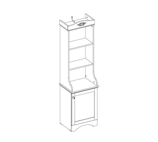 Dafne Italian Design Libreria bianca c/rifiniture beige e decorazione floreale blu - 3 Ripiani, 1 vano con sportello - 47x40x180 cm